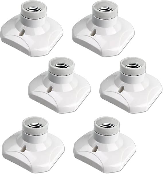 E27 Screw Light Bulb Socket Holder, E27 Lamp Holder Base, Edison Screw ES Wall Socket, Ceiling Light Fitting, AC 220-240V, White, 6pcs