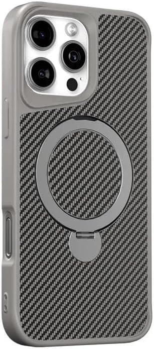 Coverzone iPhone 14 Pro Max ile uyumlu Kılıf Karbon Fiber Görünümlü Magsafe ile uyumlu Stand olabilen Carbon Case Tam Gövde Koruyucu Telefon Kılıfı Gray
