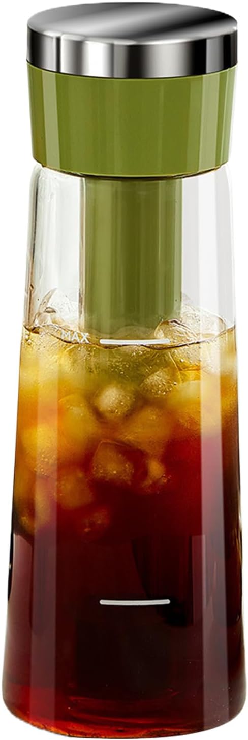 Iced Coffee Maker Airtight Sealing Wide Mouth Removable Mesh Filter | Press Type Cold Brew Bottle Drink Making Machine for Home Studio Breakroom CampingTrips CafeBusinesses Fridge Organization
