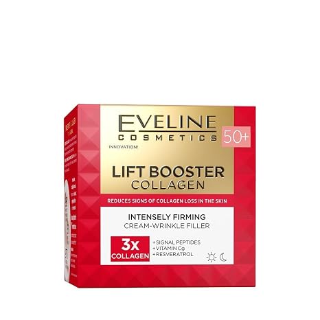 Eveline Cosmetics Lift Booster Collagen Firming Wrinkle Filler Cream 50+ Nourishing Anti-Ageing Moisturising Cream with Triple Collagen Vitamin Cg & Peptides for Mature Skin