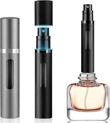 5ml Perfume Atomizer Travel Refillable,Mini Cologne Dispenser, Bottom-Filling Fragrances Perfumes Bottle,Portable Sprayer Pocket Size for Women Men Cruise Car Trip Gift 2pcs black-grey