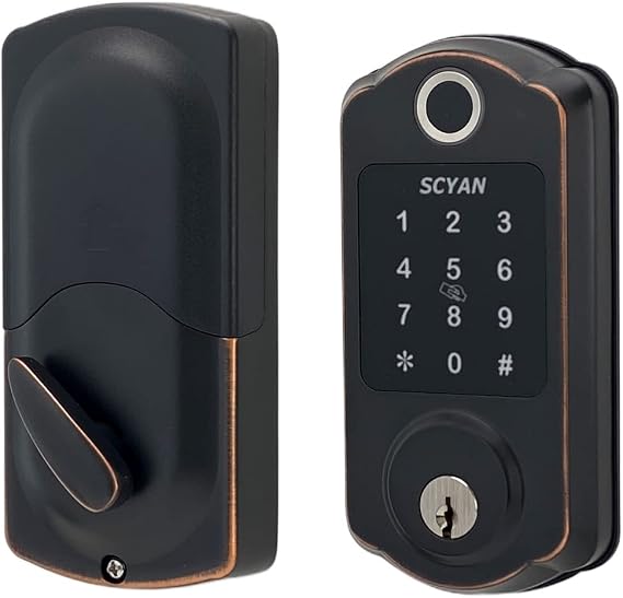 Smart Deadbolt Lock, SCYAN D7 Fingerprint Deadbolt with Touchscreen Keypad, Keyless Entry Door Lock, Auto Locking, for Home, Airbnb, Rental House (Aged Bronze)
