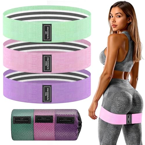 Wide Fabric Resistance Bands for Working Out | 3 Strength Level Non-Slip Exercise Booty Bands for Women & Men |  with a Bag and Tape Measure | for Gym, Yoga, Pilates