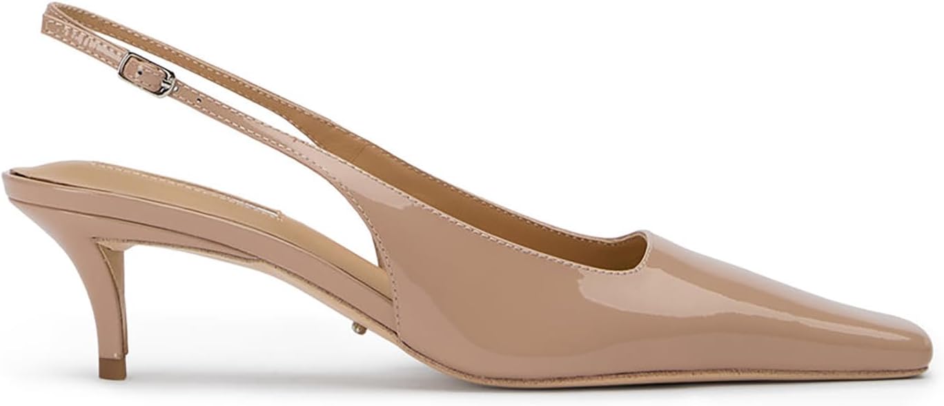 FIFSY Slingback Kitten Heels for Women Comfortable Stiletto Womens Heels with Buckle Sexy Square Toe High Heels Heeled Sandals Pump Wedding Shoes