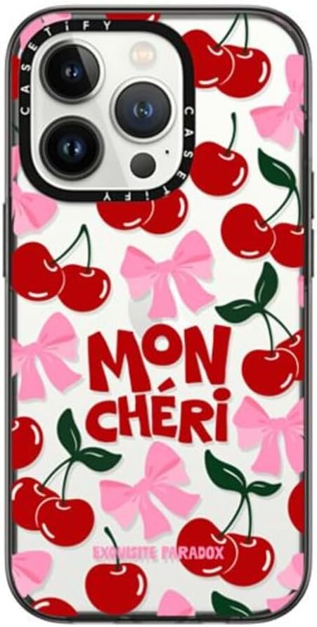CASETiFY Compact Case for iPhone 14 Pro [2x Military Grade Drop Test/4ft Drop Protection] - Mon Cheri Cherries - Black