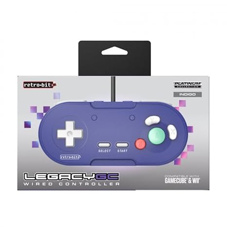 Retro-Bit Legacy GC Wired Controller - for Official/Original GameCube & Wii - Indigo