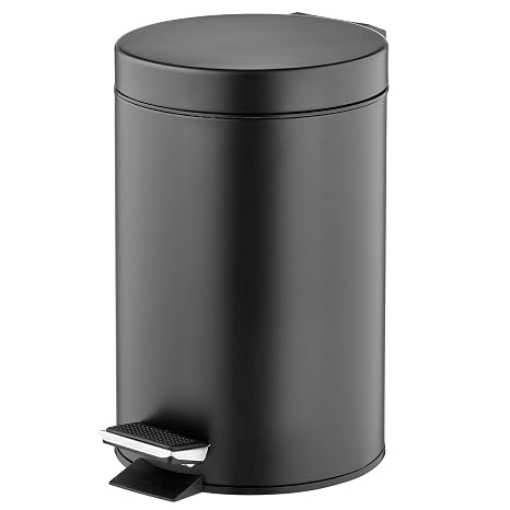 mDesign Pedal Bin Metal Waste Bin with Pedal, Lid and Plastic Bucket Insert for Bathroom, Kitchen, and Office 3 Litre Household Rubbish Bin with Ergonomic Design Black