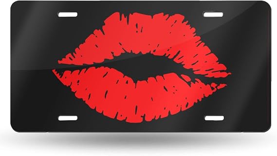 Red Lips Front License Plate Aluminum Decorative License Plates Funny Metal Car Plate 6"X12" Novelty Vanity Tag Cover with 4 Holes Car Decor Accessory