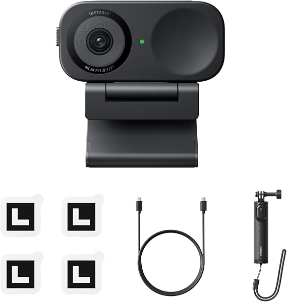 Insta360 Link 2C Tripod Bundle 2.0-4K Webcam for PC/Mac, 1/2" Sensor, Auto Framing, HDR, AI Noise-Canceling Mic, Gesture Control for Streaming, Video Calls, Gaming, Works with Zoom, Teams, Twitch