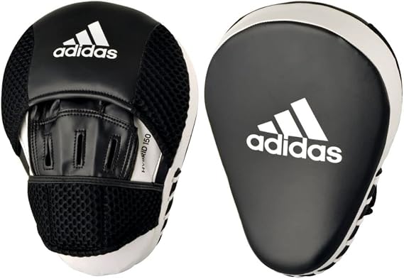 Adidas Hybrid 150 Focus Mitts - Protective Focus Mitts for Kick Boxing, Punching and Training - for Men and Women - Standard Size, Black and White
