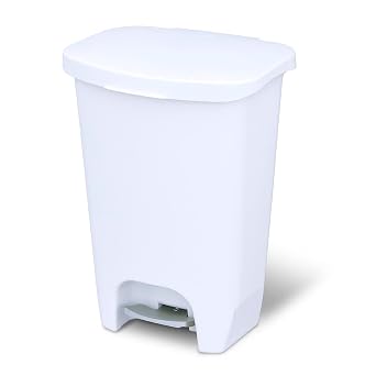 Glad 13 Gallon Trash Can with Clorox Odor Protection | Plastic Kitchen Waste Bin | Hands Free with Step On Foot Pedal and Garbage Bag Rings, White