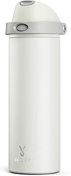 24 oz Insulated Water Bottle with Straw: Meoky Stainless Steel Metal Water Bottle with 2-in-1 Lid - Leak Proof, Cold for 24 Hours, Protective Silicone Base, BPA-Free for Sports Travel Car, Ivory