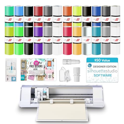 Silhouette America Cameo 5 Alpha  - Smart Cutting Machine, Bianco Carrara Starter Bundle - Includes Studio Software, 24 Oracal Vinyl Rolls, Tool Kit & 25 Free Designs for DIY - ES Mat Compatible
