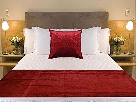 Saffron Quilted Bed Runner - Burgundy Bed Scarf Long Side Runner Throw King/Queen/Twin Size with Decorative Cushion Cover Polyester 20" Wide X 102" Long (50 cm x 300 cm)