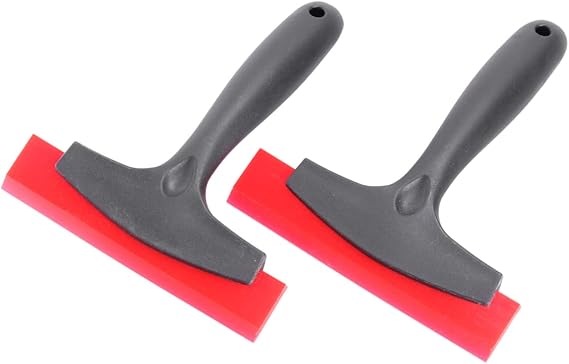 Rubber Snow Scraper for Car Windshield 2 Pcs PP Polyurethane | Anti-slip Handle, Dual Use Design, Scrapes Thick Ice and Snow, Red Color Pack for Winter Use