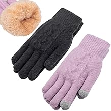 Women's Winter Warm Touch Screen Gloves Womens Thermal Cable Knit Wool Fleece Lined Gloves for Cold Weather