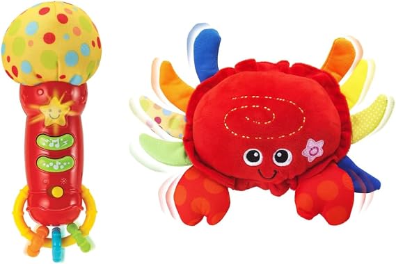 KiddoLab Melodic Duo: Baby's First Microphone & Dancing Crab Plush - Interactive Sound Toys for Infants & Toddlers Aged 3-36 Months.