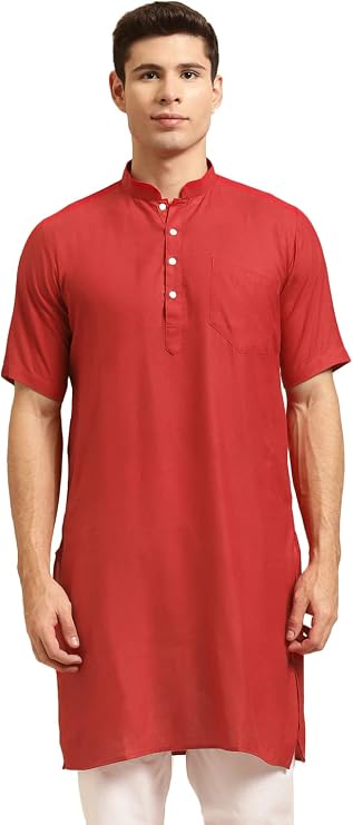 Men's Tussar Cotton Half Sleeve Solid Kurta