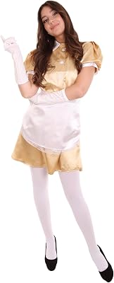Womens French Maid Uniform Costume with White Apron | Synthetic Fabric Dress for Women | Adult Halloween Cosplay