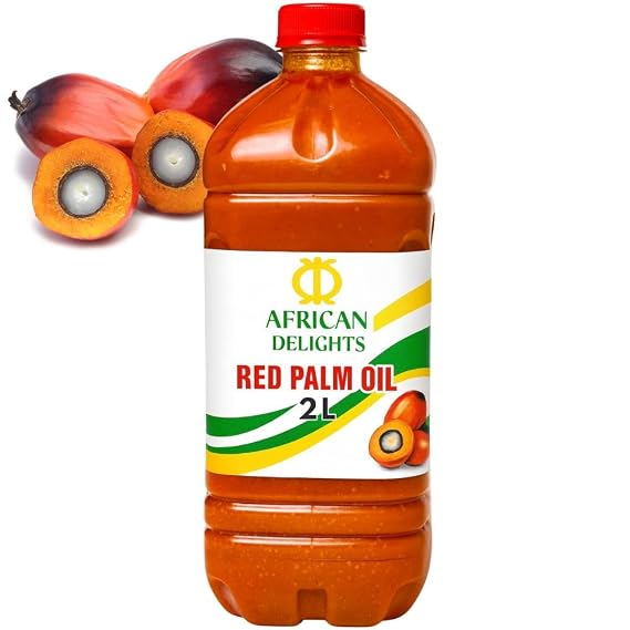 African Delights Red Palm Oil - 100% Natural From Ghana, Ideal Palm Oil for Cooking, High Smoke Point for Frying and Sauteing, 0% Trans Fat | Torborgee 2 Liters