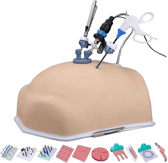 Teaching Model,Laparoscopic Trainer Simulator Box Kit Laparoscopy Suture Practice Kit with Adjustable Focus Camera & 4 Training Instruments & 10 Training Modules Simulate the Real