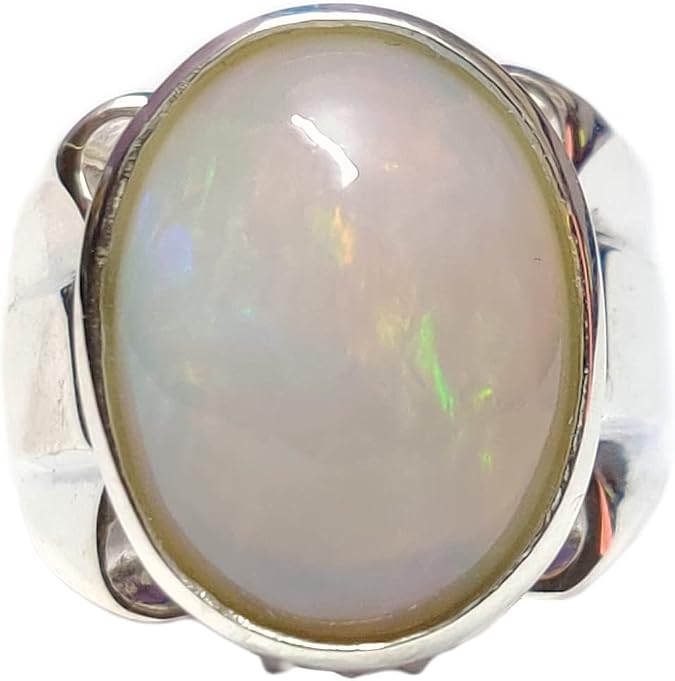 Silver Opal Men Ring Natural Ethiopian Opal Men Ring 12x16 mm Oval 9 Ct Opal Statement Ring Heavy Silver Opal Men's Ring Sterling Silver Opal Ring