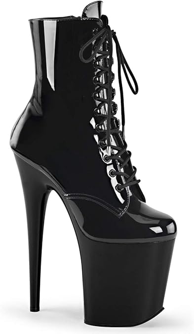 Pleaser Women's Flam1020/B/M Boot, Black Patent/Black, 9 M US
