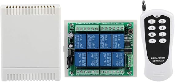 DC 12V Relay Remote, RF Remote Control 8 Channel Relay Receiver Module 433Mhz for Garage Door Openers, LED Lights, Ceiling Fan