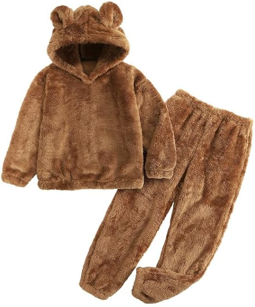 Flygo Girls Fuzzy Pants Set Crop Hoodie and Fleece Pants Sweatsuit