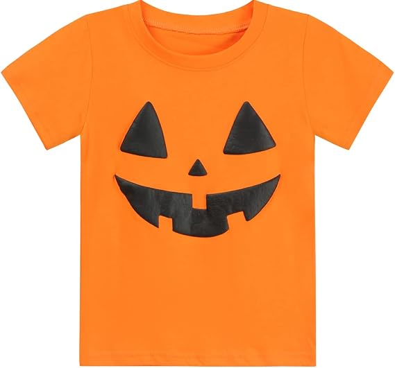 Toddler Little Boy Girl Halloween Shirt Kid Pumpkin Face Glow in The Dark Skeleton Truck Tshirt Short Sleeve Tee Top