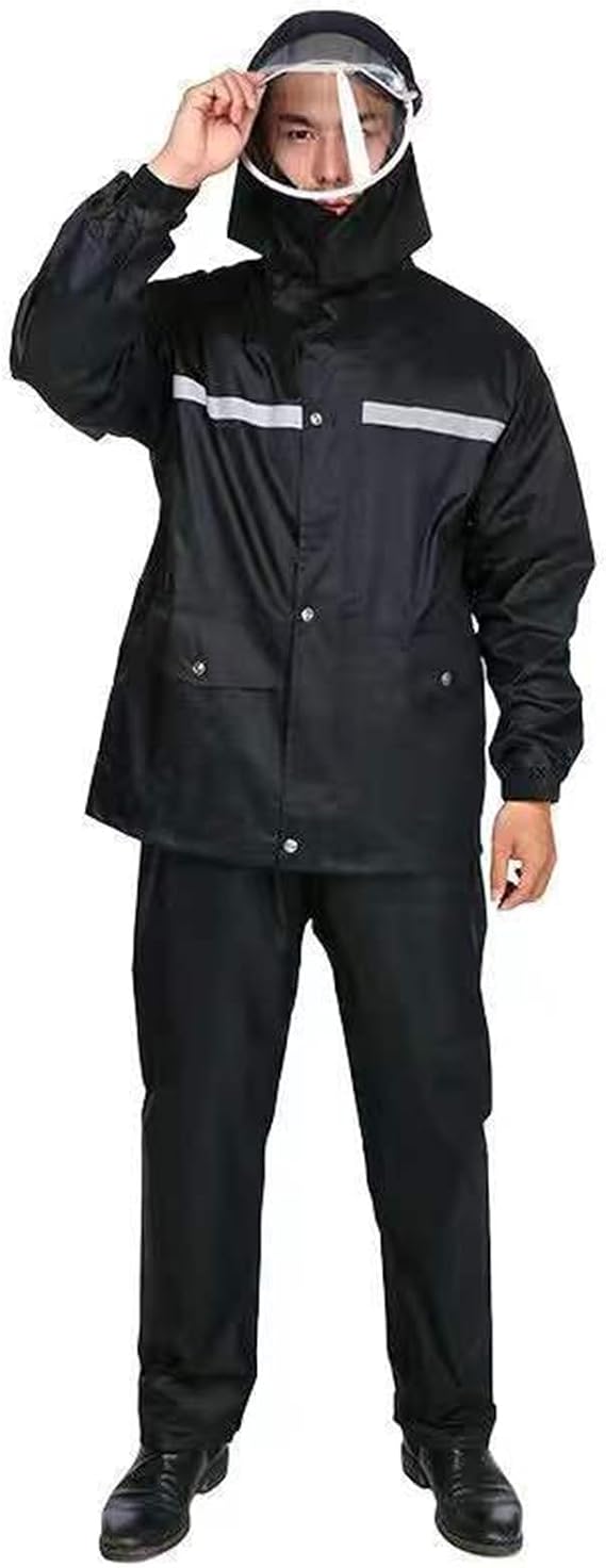 Rain Suit Jacket & Trouser Suit Raincoat for Men, Outdoor All-Sport Breathable Anti-storm Rain Coat with Double Brim, Waterproof Motorcycle Rain Suit(Style 1_Large)