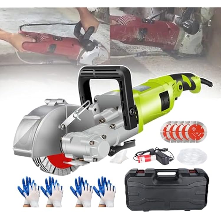 Electric Wall Chaser Concrete Cutter, 7500rmin Concrete Groove Slotting Machine, Wall Chaser with 5 Saw Blades for Brick Marble Concrete, Cutting Width 1.3in and Depth 1.45in,green