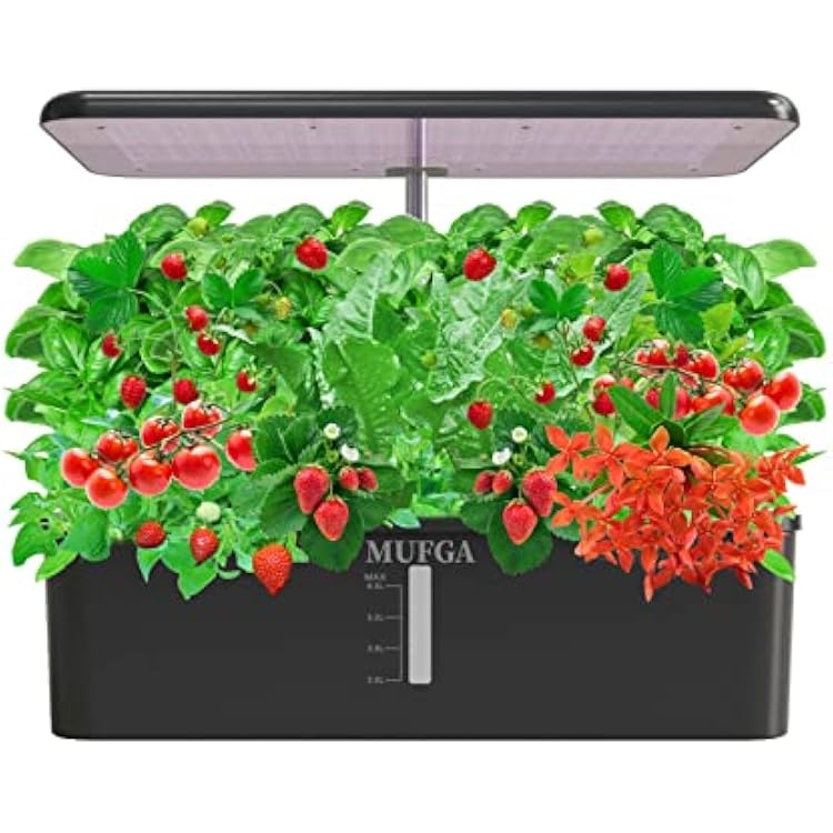 Hydroponics Growing System Herb Garden - MUFGA 18 Pods Indoor Gardening System with LED Grow Light, Plants Germination KitNo Seeds with Pump System, Adjustable Height Up to 17.7 for Home, Black