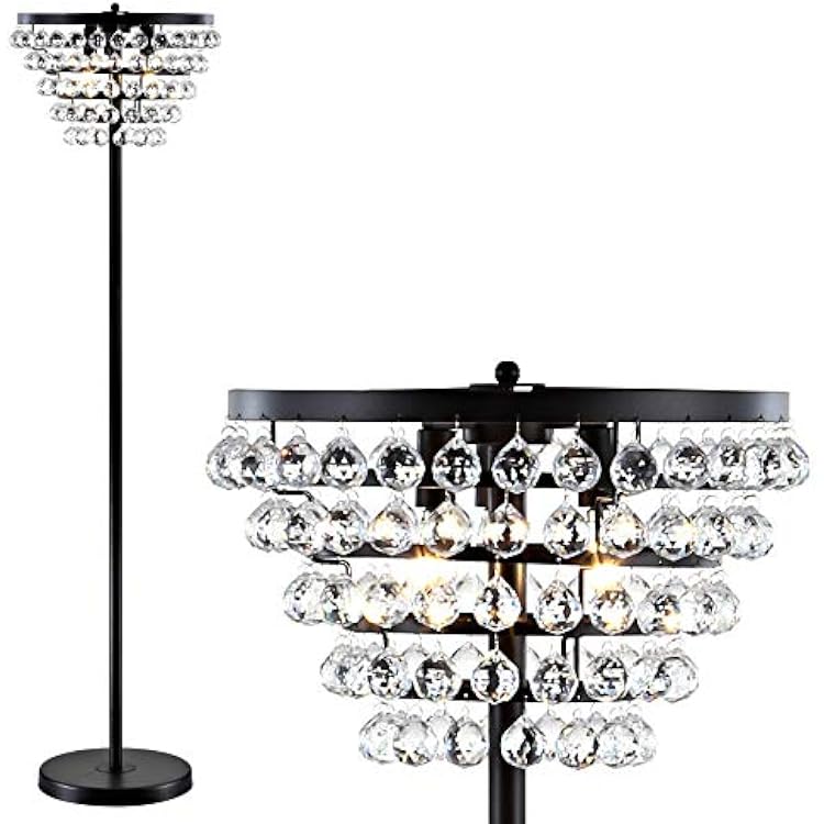 JONATHAN Y 60 Bronze Modern Chandelier Style LED Floor Lamp for Living Room, 5-Tier Clear Crystal Shade Standing Lamp for Bedroom Decor, LED Bulbs Included, UL Listed JYL9005A