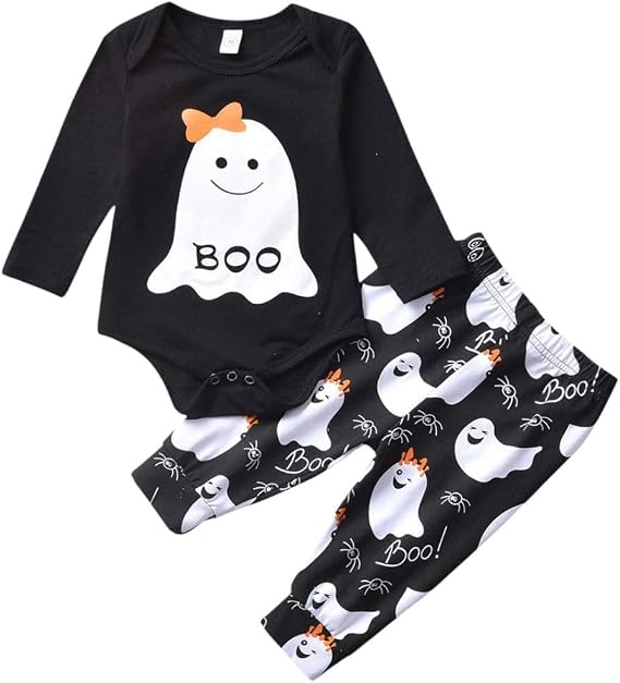 HIHA Baby Halloween Outfits Toddler Girls Boys One Piece Romper Ghost Pants Set