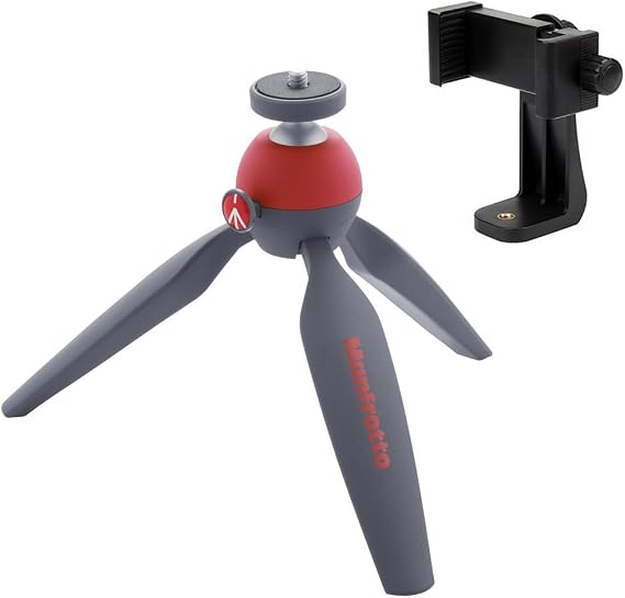 Manfrotto MTPIXI-RD PIXI Mini Tripod (Red) Bundled with ZAYKiR Universal Smartphone Tripod Adapter