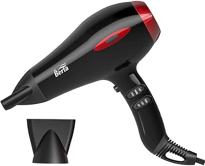 BERTA 1875W Professional Salon Hair Dryer Negative Ionic Blow Dryer, 2 Speed 3 Heat Settings Cool Button with AC Motor, Concentrator Nozzle & Diffuser