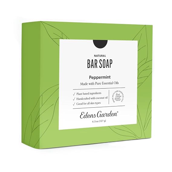 Edens Garden Peppermint Bar Soap - Natural Cold-Processed Soap with Pure Essential Oils for Hydrating, Moisturizing, Calming Skin - Handmade Aromatherapy Bath Soap for Face & Body, 4.5 oz (127 g)