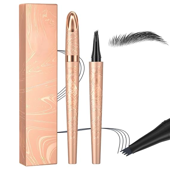 2 Pcs 2026 New Waterproof Eyebrow Pen, 3D Microblading Eyebrow Pencil, Long-Lasting Eye Brow Pencil, 4-Fork-Tip Magic Eyebrow Pen, Create Natural Hair-Like Eyebrows (Black)