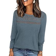 WIHOLL Blouses for Women Dressy Casual Lace Spring Long Sleeve Shirts 2026 Trendy Sweaters Waffle Knit Beach Vacation Clothes