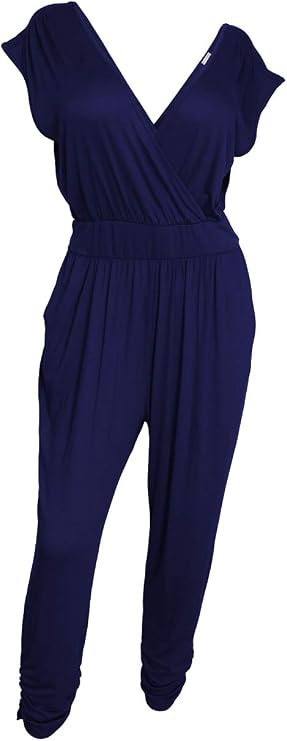 eVogues Plus Size Deep V-Neck Jumpsuit