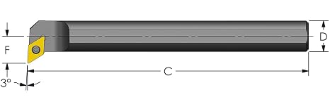 Ultra-Dex A16R SDUPL3 Steel Boring Bar to Hold a Positive DPMT 32.51 at -3 Degree Lead, Left Hand, Coolant Thru, 1.000" x 8", 1.310" Minimum Bore