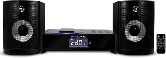 HANNLOMAX HX-1079BT CD Music System, CD Player, PLL FM Radio, Digital Alarm Clock, Bluetooth, Hi-Fi Sound Quality, LCD Display with Backlight, Remote Control Included. (Black)