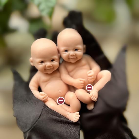 Abenduot 2 Sets 5 Inch Mini Palm Size Full Body Silicone Baby Doll Realistic Silicone Anatomically Correct Girl&Boy Doll