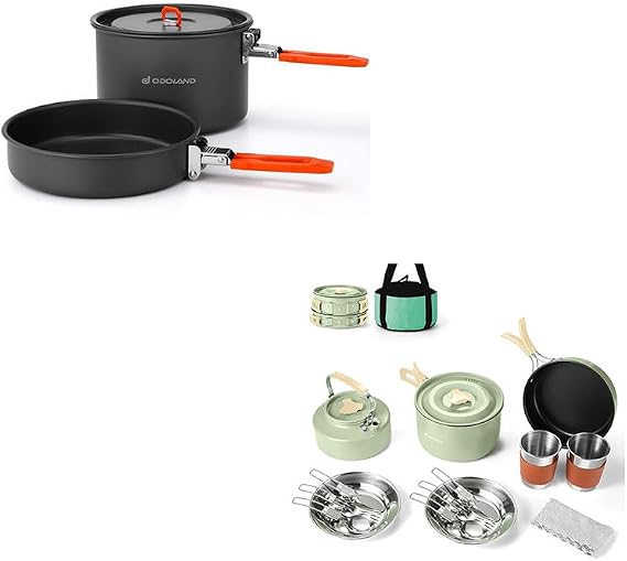 Odoland Bundle - 2 Items Camping Cookware Mess Kit and 15pcs Camping Cookware Mess Kit