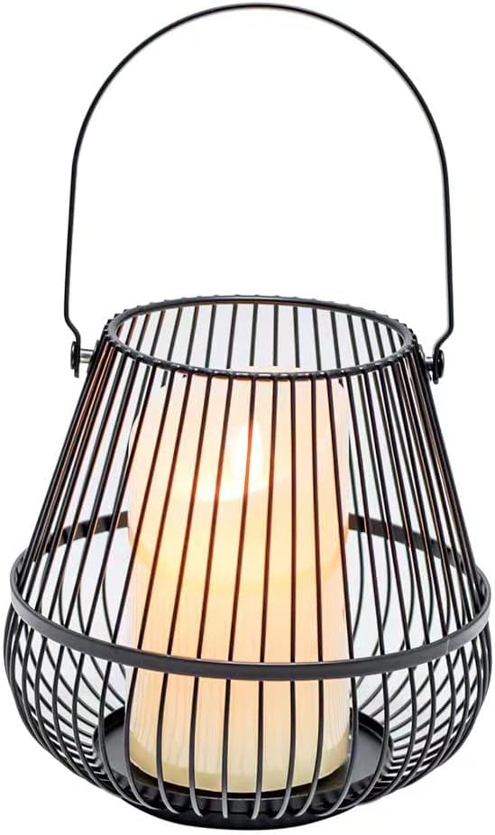 Matte Black Oval Candle Holders - with Handles Decorative Candle Holder Cage Lanterns for Indoor Outdoor, Events, Parties, Wedding Decorations (Small)