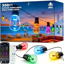 300FT RGB+IC Outdoor String Lights, Dimmable Shatterproof LED Bulbs, IP67 Waterproof DreamColor Chasing Lights, Multicolor Dynamic Lighting for Patio Balcony Garden & Outdoor Living Area Decoration