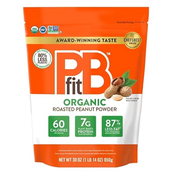 PB fit Organic Roasted Peanut Powder 30 oz High Protein (7g), Low Fat (87% Less), Only 60 Calories, Natural Peanut Butter Alternative