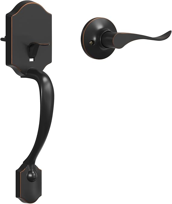 HOSOM Front Door Handle Set No Lock Exterior Door Handle with Reversible Lever, Entry Door Handleset for Right & Left-Handed Doors, Oil Rubbed Bronze