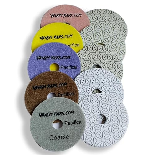 Venom Pacifica Diamond Polishing Pads 4 for Granite, Quartz, and Stones Set Set of 5